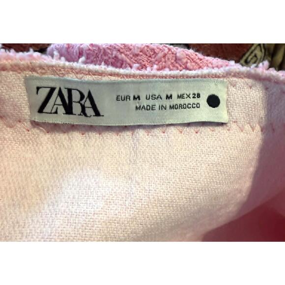 Zara Pink Tweed Drop Waist Mini Dress Gold Buttons Pockets M SOLD OUT on Website - Picture 7 of 7